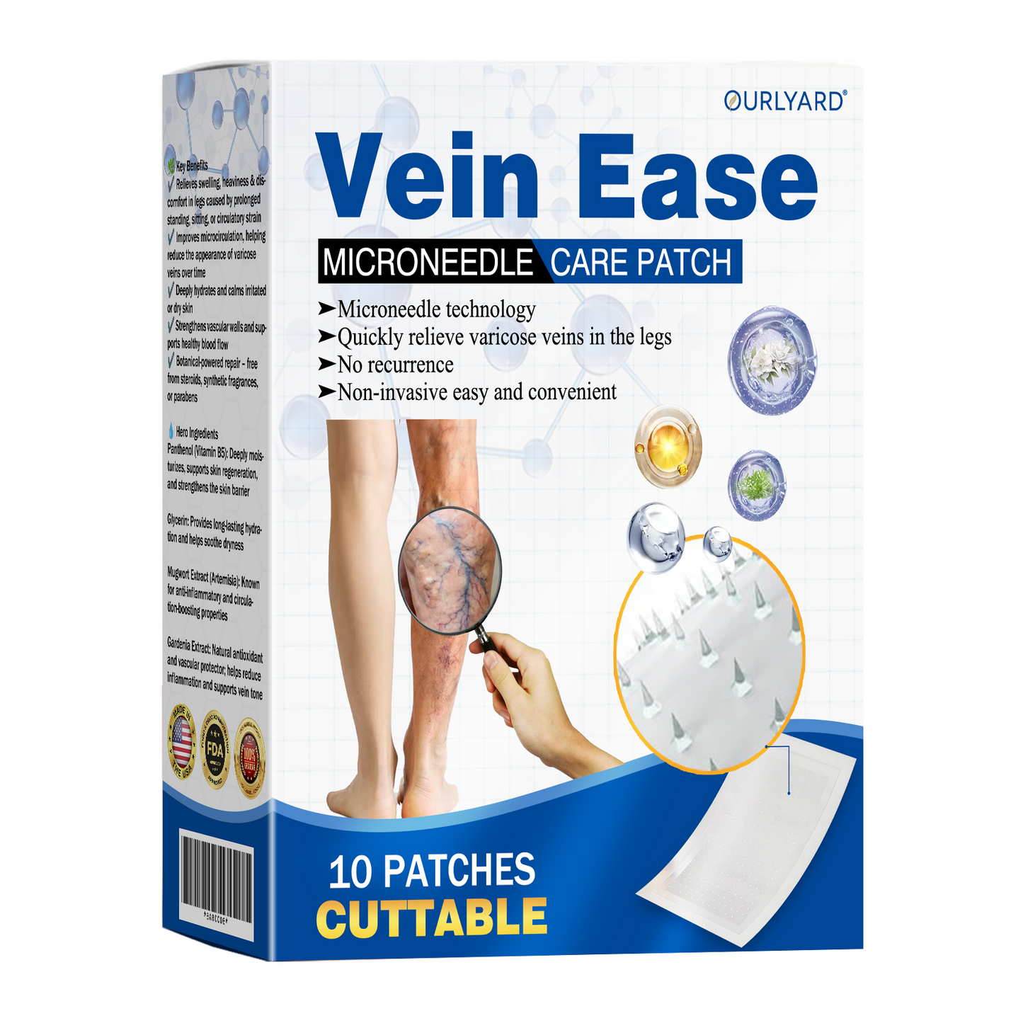 🎁Time-Limited Offer -Ourlyard® Vein Ease Microneedle Care Patch - Cuttable (For Spider Veins, Varicose Veins, Swelling & Leg Fatigue)