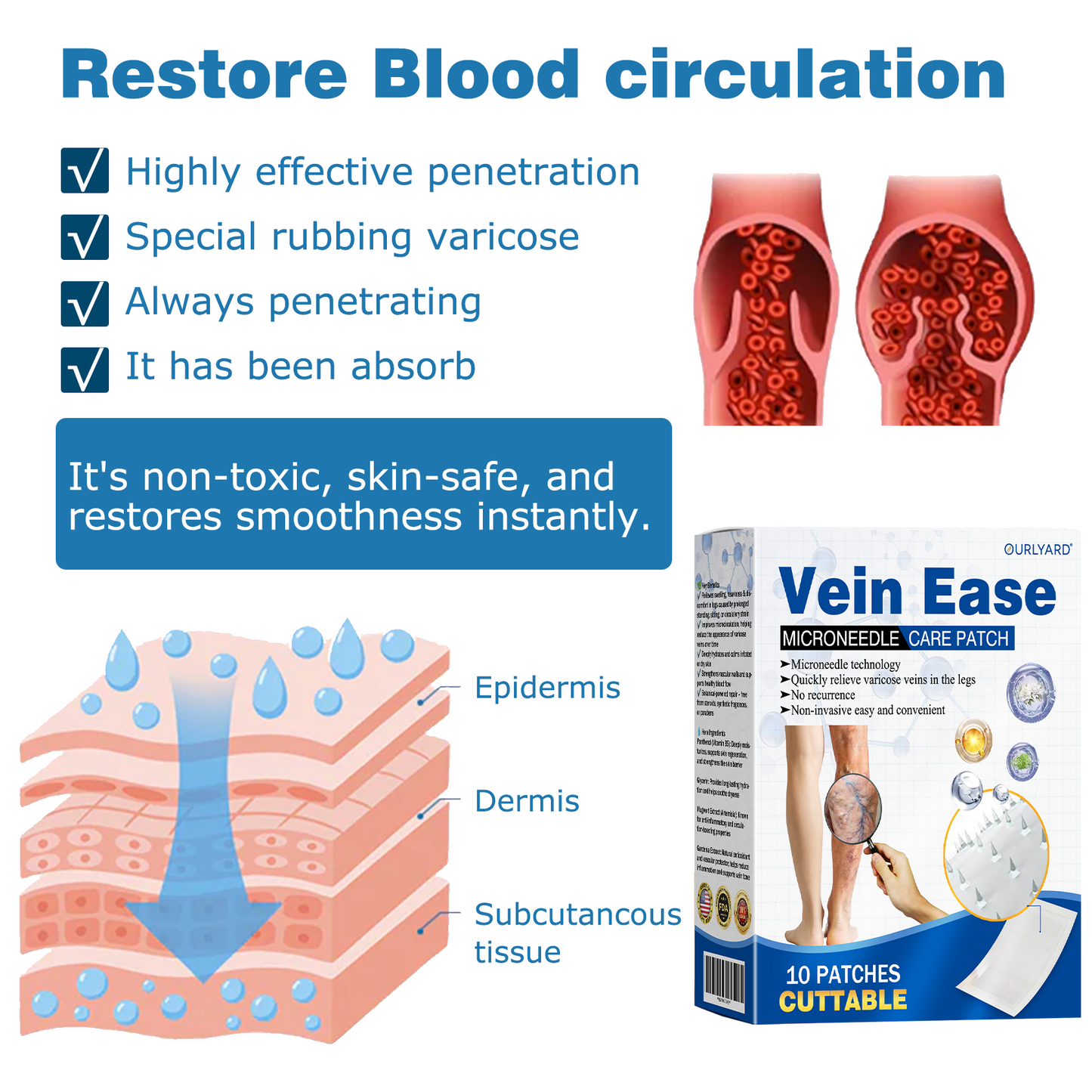 🎁Time-Limited Offer -Ourlyard® Vein Ease Microneedle Care Patch - Cuttable (For Spider Veins, Varicose Veins, Swelling & Leg Fatigue)